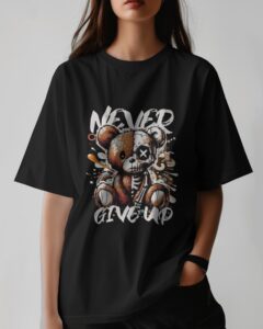 Cute Never Give Up T-Shirt For Women's - Trendy Bear Design