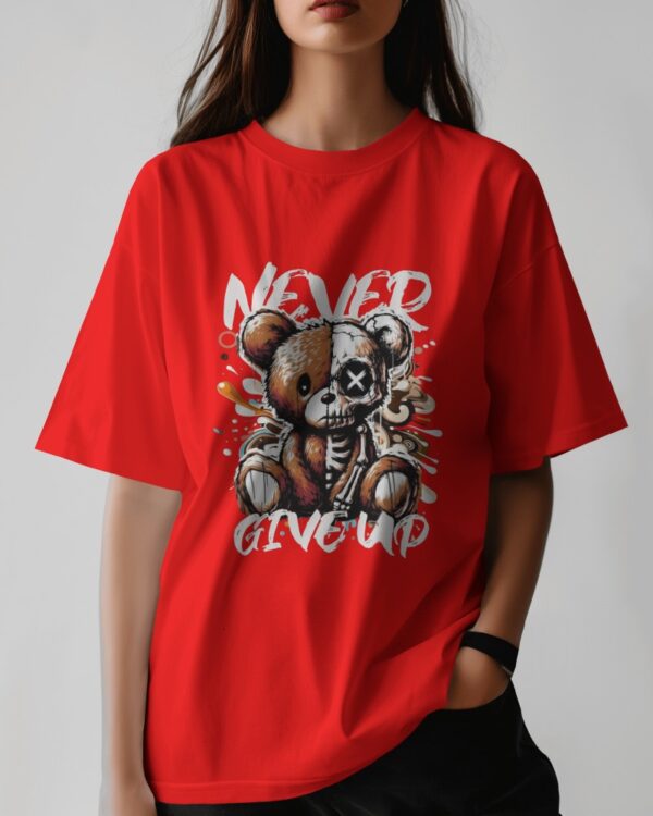 Cute Never Give Up T-Shirt For Women's - Trendy Bear Design