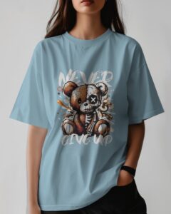 Cute Never Give Up T-Shirt For Women's - Trendy Bear Design