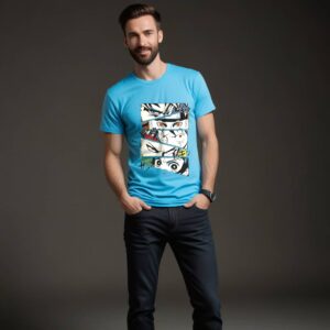 Anime Graphic Tee Sky Blue