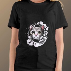 Adorable Cat T-Shirt For Women - Black